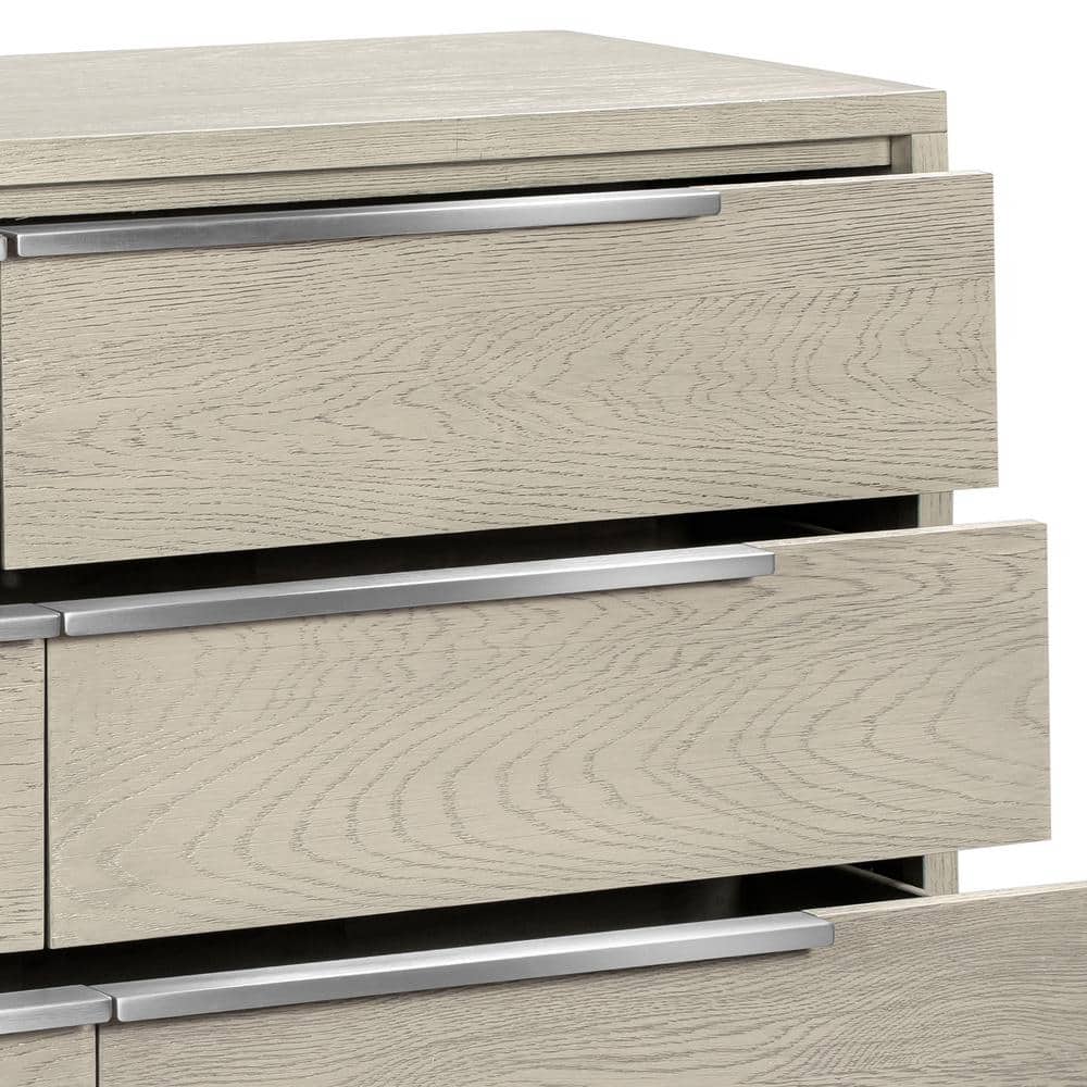 Abbey 63'' Grey Oak Wood Dresser with Stainless Steel Handles