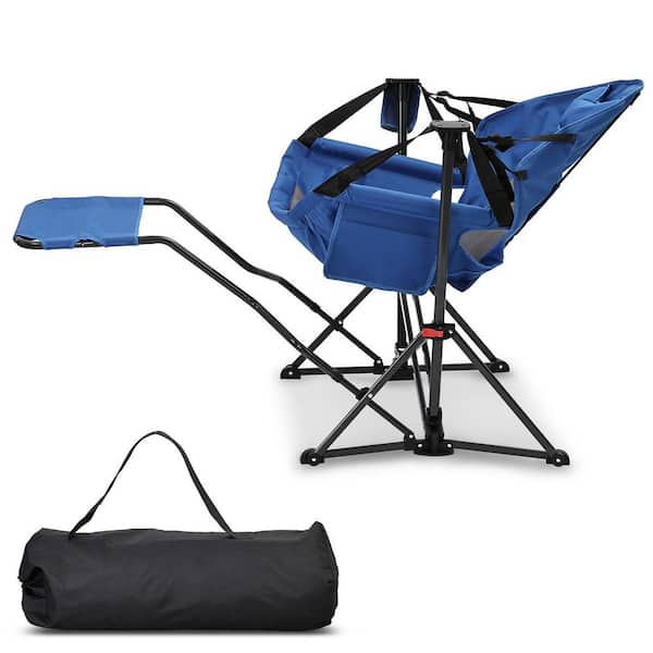Hammock Camping Chair Blue Mesh Fabric Chair with Retractable Footrest and Carrying Bag