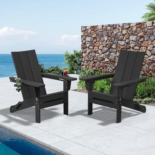 JEAREY Classic Black Folding Plastic Adirondack Chair with Double