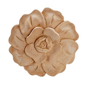 2-7/8 in. x 1/2 in. Unfinished Small Hand Carved North American Solid Alder Wood Onlay Rose Wood Applique