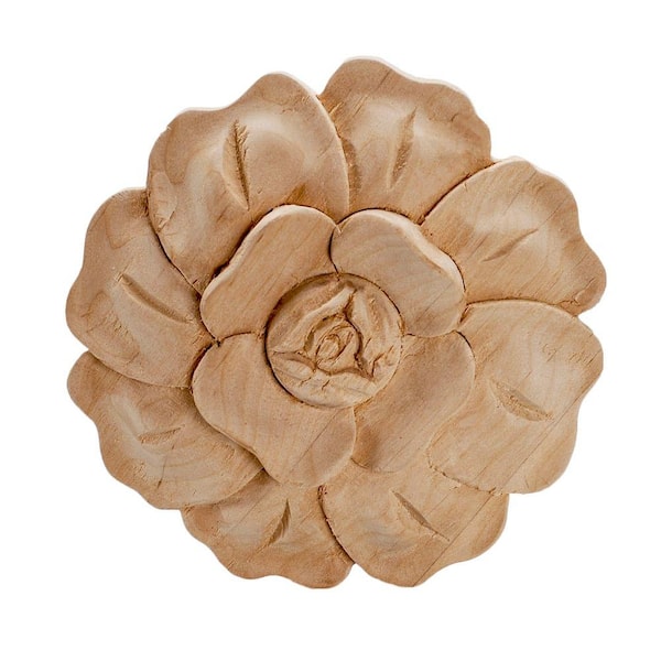 American Pro Decor 3-3/4 in. x 5/8 in. Unfinished Medium Hand Carved North American Solid Alder Wood Onlay Rose Wood Applique