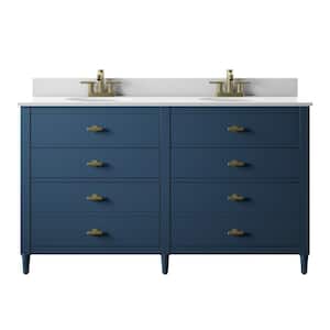 60 in. W x 20 in. D x 38.25 in. H Bath Vanity Side Cabinet in Franklin Blue with White Vanity Top with White Basin