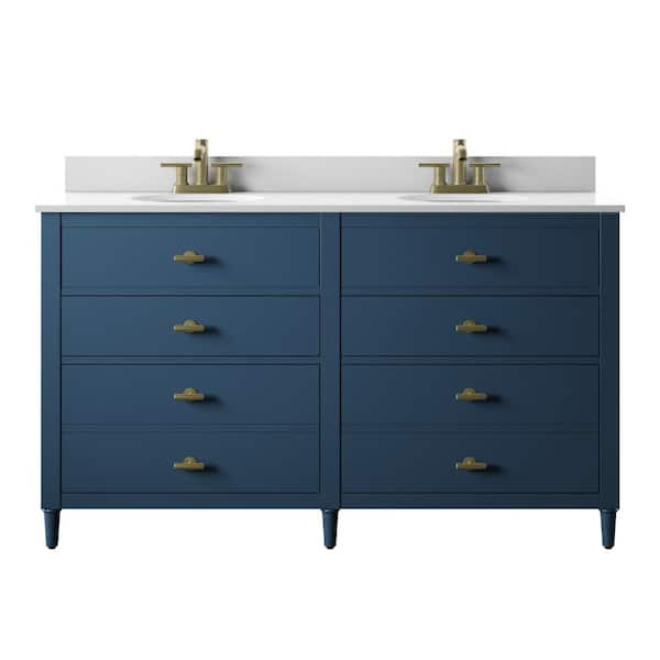 Twin Star Home 60 in. W x 20 in. D x 38.25 in. H Bath Vanity Side Cabinet in Franklin Blue with White Vanity Top with White Basin