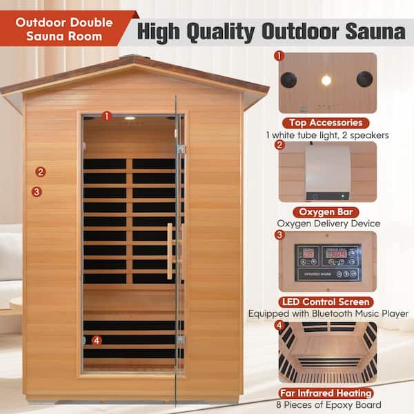 Moray 1-2 Person Outdoor Hemlock Infrared Sauna with 8 Far-Infrared Carbon Crystal Heaters