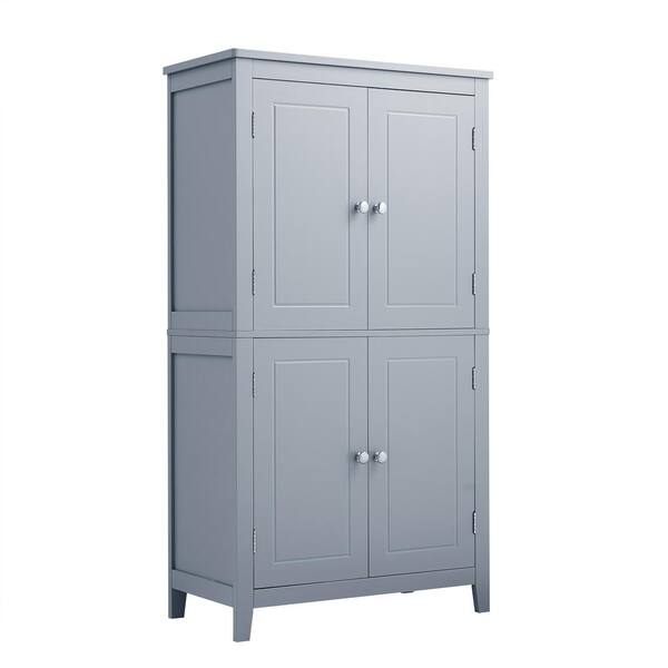 Zeus & Ruta 23.6 in. W x 11.8 in. D x 43.3 in. H Gray Linen Cabinet with 4 Doors and Adjustable Shelves