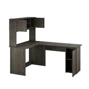 70.8 in. Width L-Shape Dark Gray Wooden No Drawer Writing Desk with Open Shelves and 3 with Door Storage Cabinet