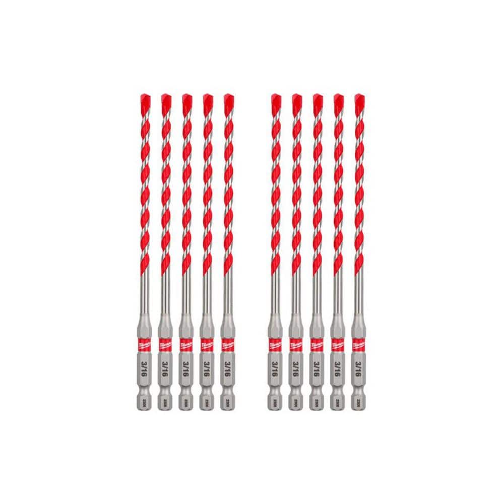 MILWAUKEE 3/16 in. SHOCKWAVE Carbide Hammer Drill Bits (10-Pack) (48-20-9157)