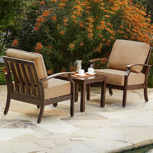 Bridgeport 3-Piece Metal Patio Conversation Set with Tan Cushions