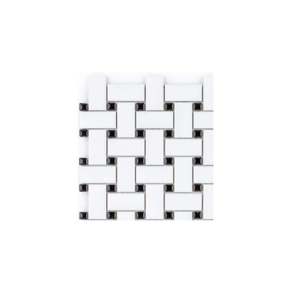 Take Home Tile Sample - Plato Basketweave White 4 in. x 4 in. Matte and Gloss Dot Porcelain Wall and Floor Mosaic Tile price history on PriceWatchPro