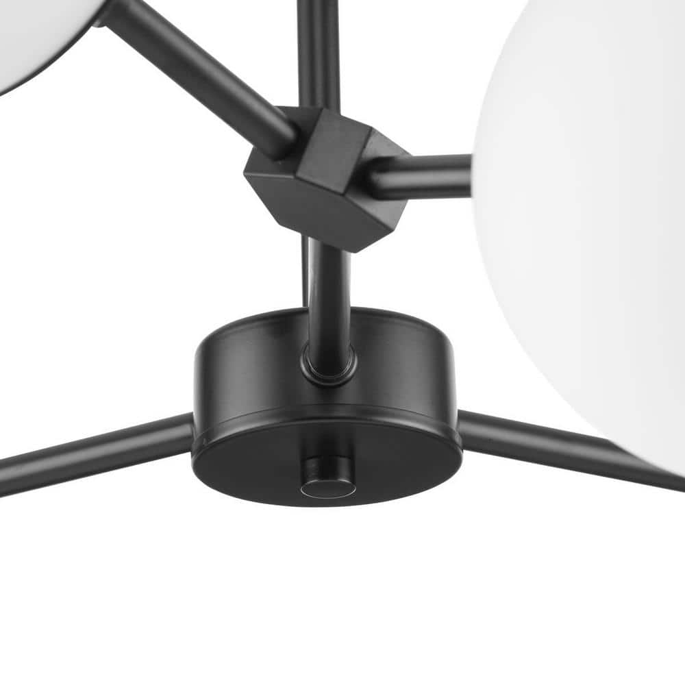 Haas 6-Light Matte Black Mid-Century Modern Chandelier with Etched Opal Glass