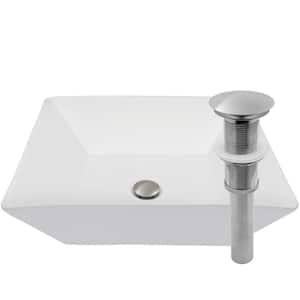Bianco Pari Porcelain Vessel Sink in White with Drain in Brushed Nickel