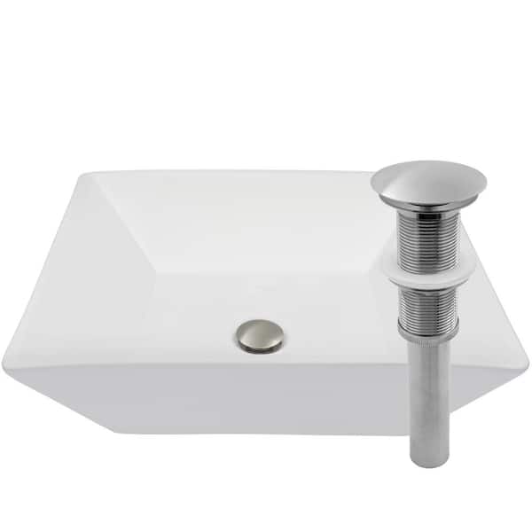 Bianco Pari Porcelain Vessel Sink in White with Drain in Brushed Nickel