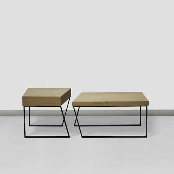 THE URBAN PORT Oak Brown and Black 23 in. L Rectangular Wooden Coffee Table with Metal Frame