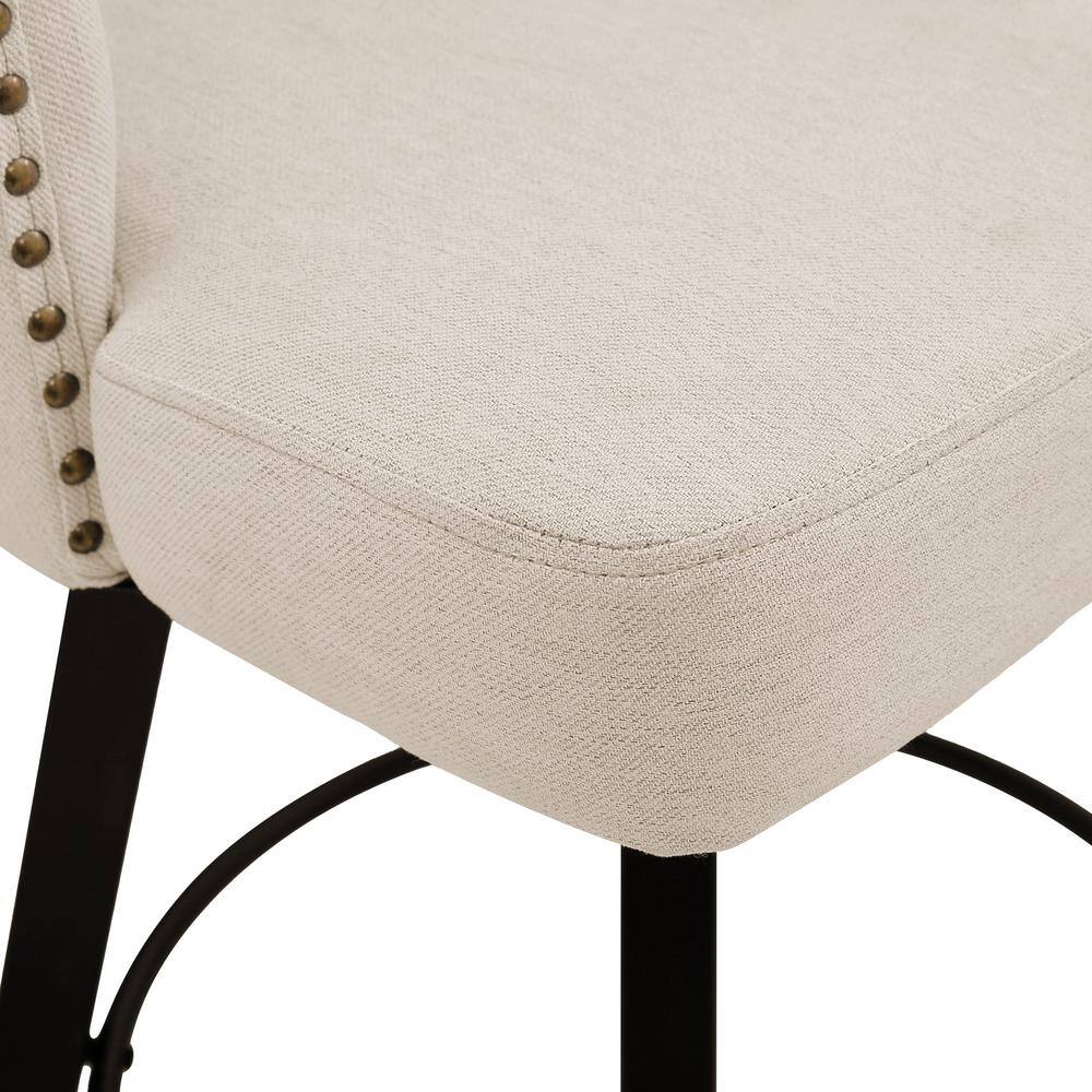 Linen Upholstered Swivel Counter Stools with Metal Legs, Set of 2