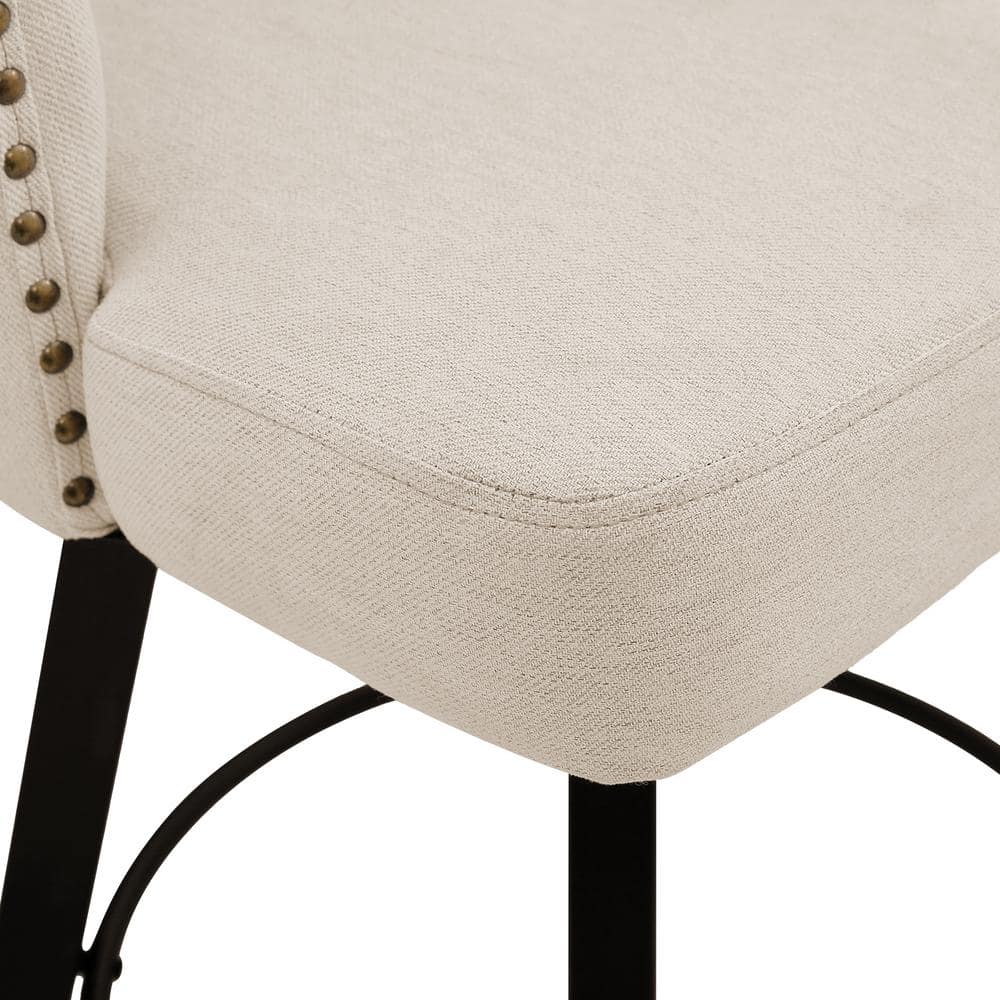 Linen Upholstered Swivel Counter Stools with Metal Legs, Set of 4