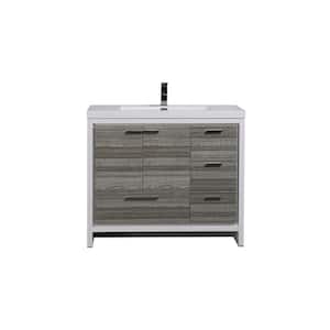 Dolce 42 in. W Bath Vanity in High Gloss Ash Gray w/ Reinforced Acrylic Top in White w/ White Basin & Left Side Drawers