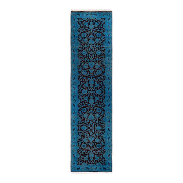 Overdyed Blue 2 ft. 6 in. x 10 ft. 4 in. Wool Indoor Area Rug