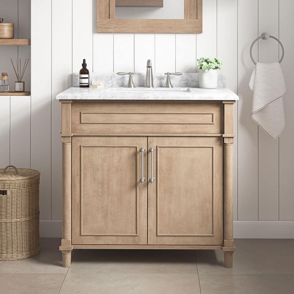 Home Decorators Collection Aberdeen 36 in. Single Sink Antique Oak Bath  Vanity with Carrara Marble Top (Assembled) Aberdeen 36AO - The Home Depot, image size:1000x1000