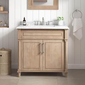 Aberdeen 36 in. Single Sink Freestanding Antique Oak Bath Vanity with Carrara Marble Top (Assembled)