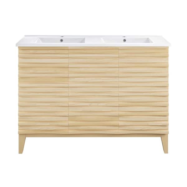 Cascade 48 in. Double Basin Bathroom Vanity in Natural Oak with White Ceramic Sink Top