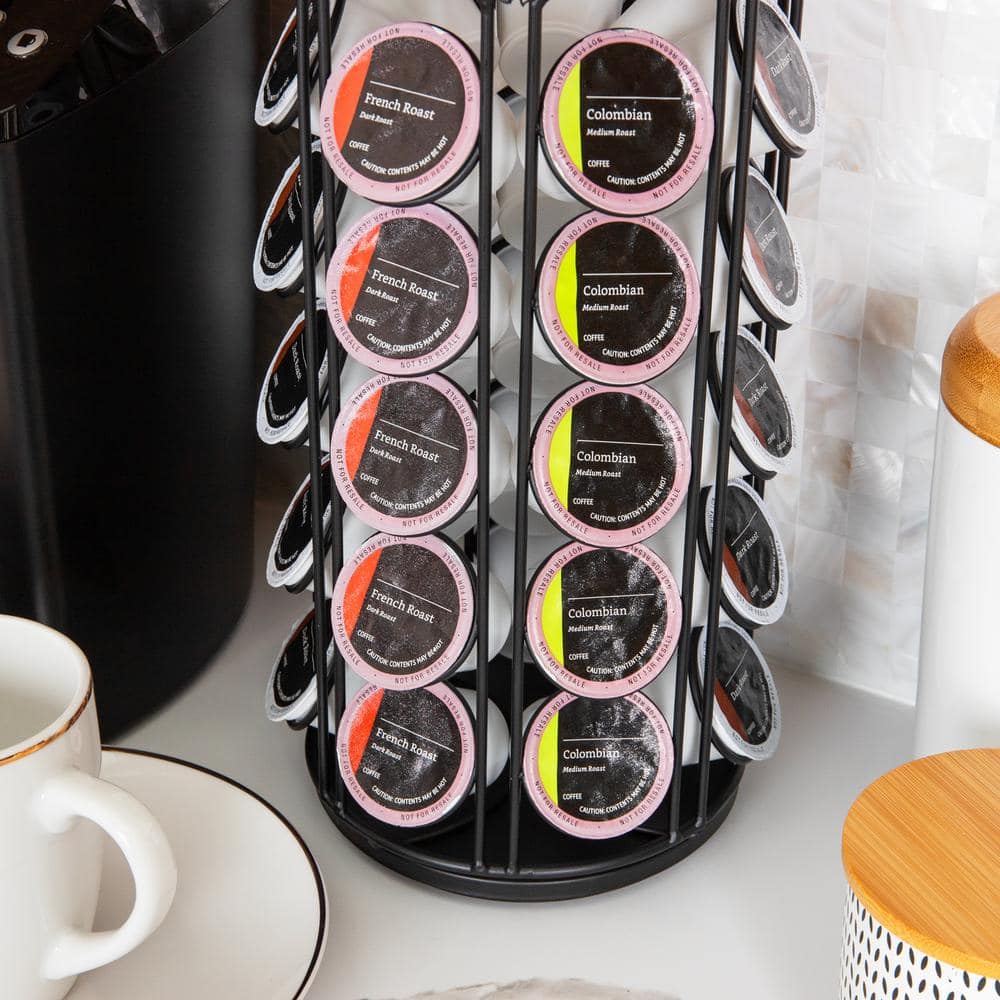 Black Powder-Coated Metal Coffee Pod Carousel with 35-Pod Capacity