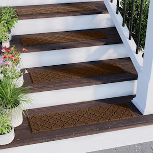 Waterhog Cordova Dark Brown 8.5 in. x 30 in. PET Polyester Indoor Outdoor Stair Tread Cover (Set of 4)