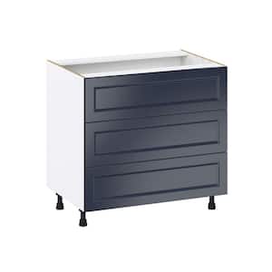 Devon Painted Blue Shaker Assembled Cooktop Base Kitchen Cabinet with 3 Drawers (36 in. W x 34.5 in. H x 24 in. D)