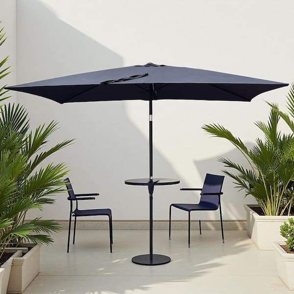 ToolCat 9 ft. x 6 ft. Rectangular Aluminum Market Push Button Tilt with Crank Patio Umbrella in Dark Grey