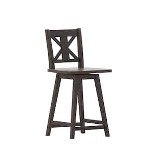 24 in. Gray Wash Walnut Full Wood Bar Stool with Wood Seat