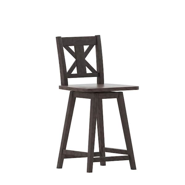 Carnegy Avenue 24 in. Gray Wash Walnut Full Wood Bar Stool with Wood Seat