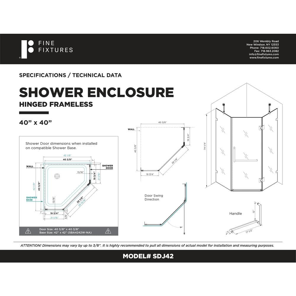 Neo Angle Acrylic Shower Base with Satin Brass Frameless Enclosure