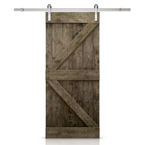 CALHOME K Series 30 in. x 84 in. Solid Espresso Stained DIY Knotty Pine Wood Interior Sliding Barn Door with Hardware Kit