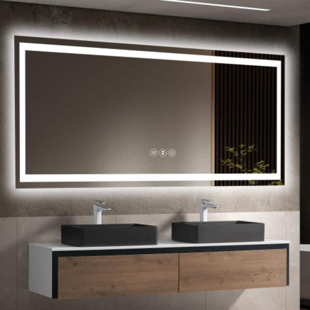 110 in. W x 48 in. H Rectangular LED Frameless Wall Bathroom Vanity Mirror with Anti-Fog, Front/Backlight Tempered Glass product image for price tracking