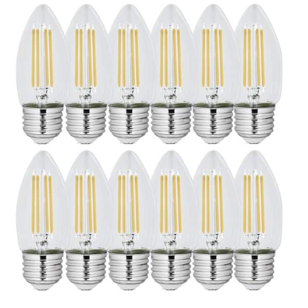 Feit Electric 40-Watt Equivalent B10 E26 Medium Dimmable Filament CEC Blunt Tip Chandelier LED Light Bulb, Daylight 5000K (12-Pack)