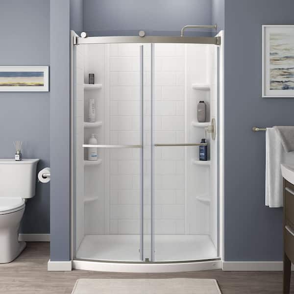 Ovation Curve 48 in. L x 30 in. W x 72 in. H Center Drain Alcove Shower Stall Kit in Brushed Nickel