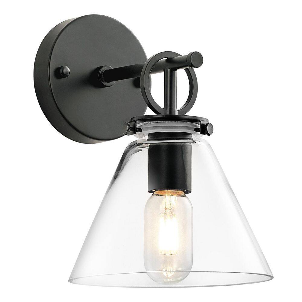 Wigston 7.3 in. 1 Light Matte Black Transitional Wall Sconce with Clear Glass Shade Indoor for Bedroom Living Room price history on PriceWatchPro