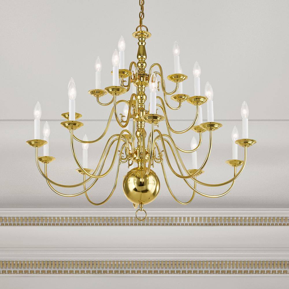 Williamsburgh 20-Light Polished Brass Colonial Chandelier