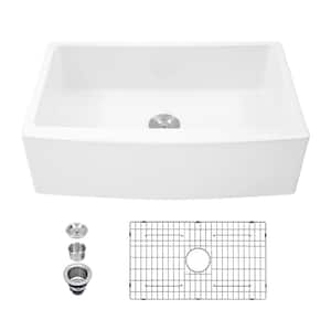 White Fireclay 30 in. Single Bowl Farmhouse Apron -Front Kitchen Sink with Accessories