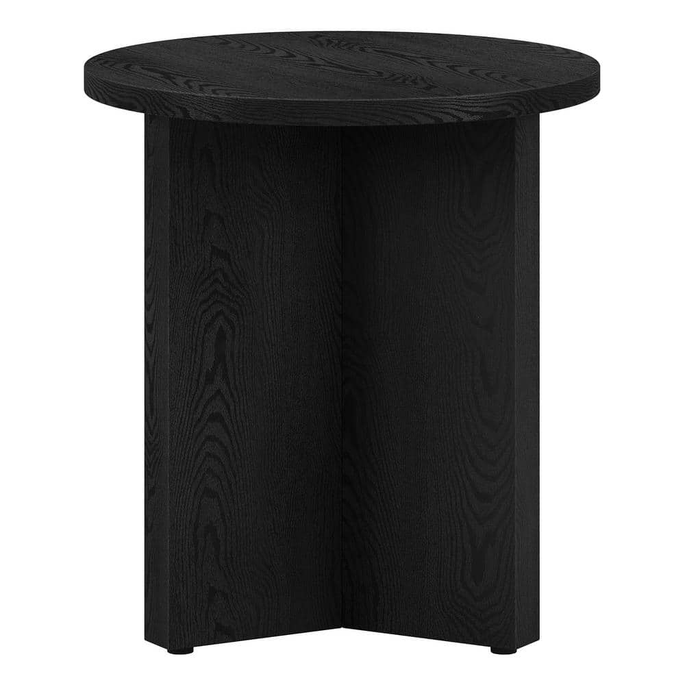 Black Grain Round Modern Wood Side Table