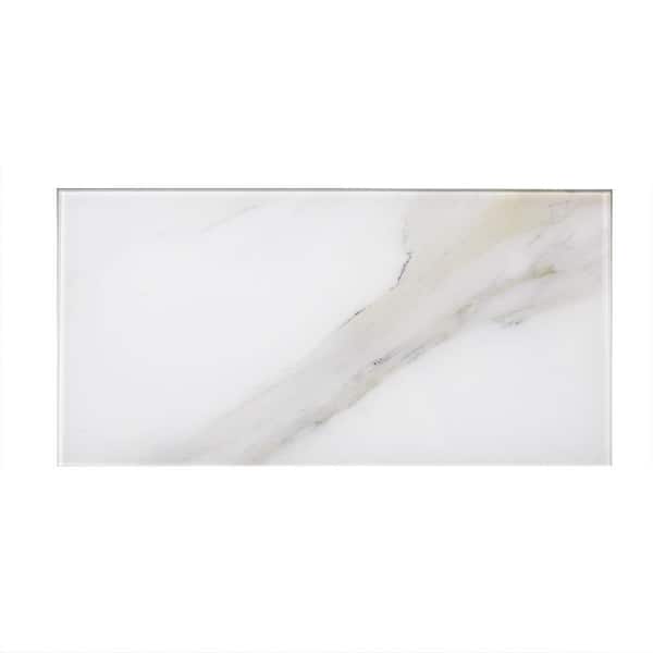 Nature Calacatta White Large Format Subway 8 in. x 16 in. Marble Look Glass Wall Tile (16 sq. ft./Case)