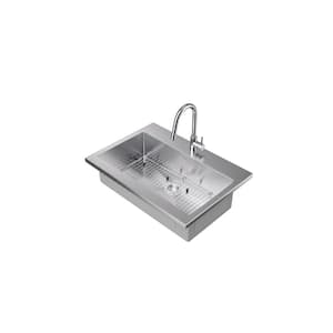 Chrome Stainless Steel 36 in. Single Bowl Standard Drop-In Kitchen Sink with Classic Pull Down Faucet