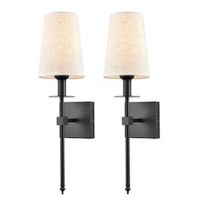 5.5 in. 2-Light Black Modern Wall Sconce with Standard Shade