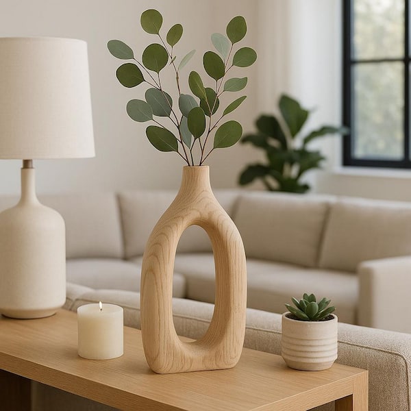 Sagebrook Home 14 in. Brown Wood Bud Cut-Out Decorative Vase 17376