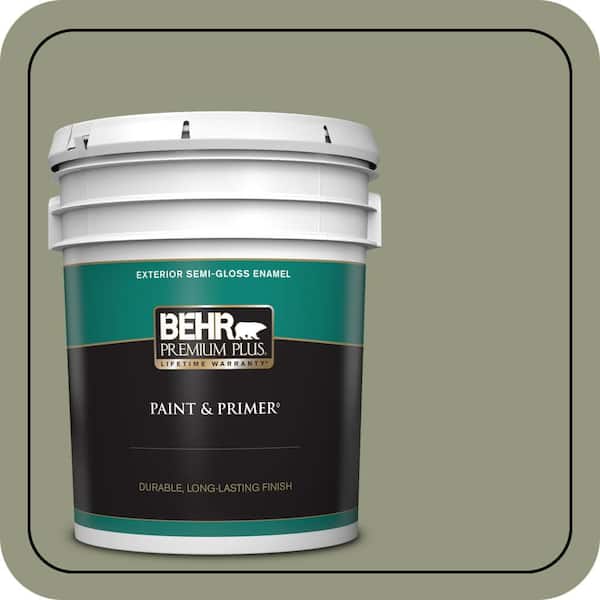 BEHR PREMIUM PLUS 5 gal. #S380-5 Milkweed Pod Semi-Gloss Enamel Exterior Paint & Primer