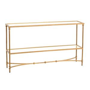 Libertine 54 in. Gold Finish and Glass Console Table with Shelf