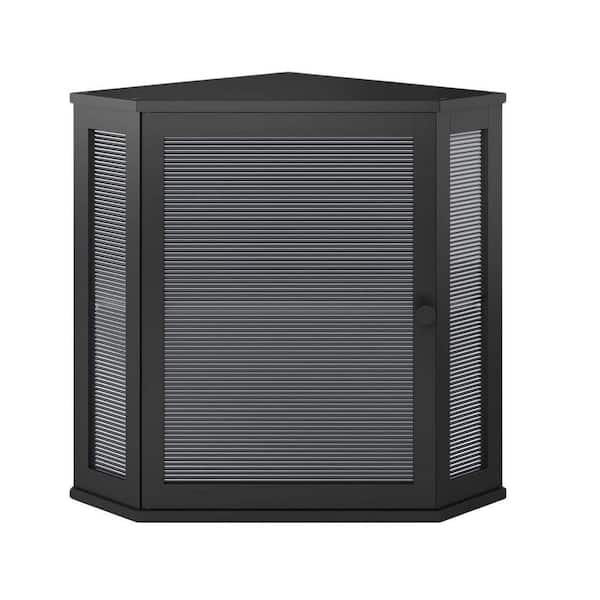 Corner Bread Box with Acrylic Wavy Door Panel, Large Kitchen Countertop Food Storage Container Set (Black, Extra Large)