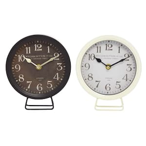 Black Metal Vintage Analog Tabletop Clock (Set of 2)