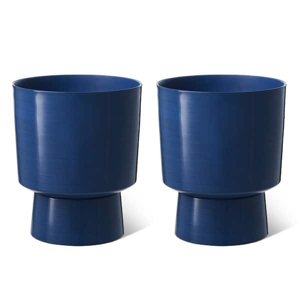 16.75 in. H Cobalt Blue Faux Ceramic Urn Plastic Planter (Set of 2)