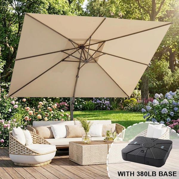 13 ft. x 10 ft. Rectangular Aluminum Cantilever Patio Umbrella with 380 lb. Wheeled Base in Beige
