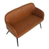 High-angle perspective view of the Daniella high back bench in camel faux leather.